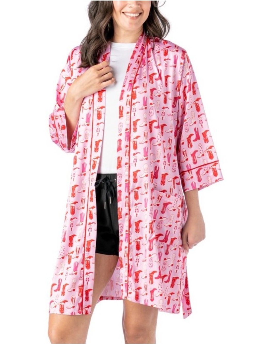 Hello Mello Boots & Bubbles Beauty Sleep Satin Robe, Cowboy Boots